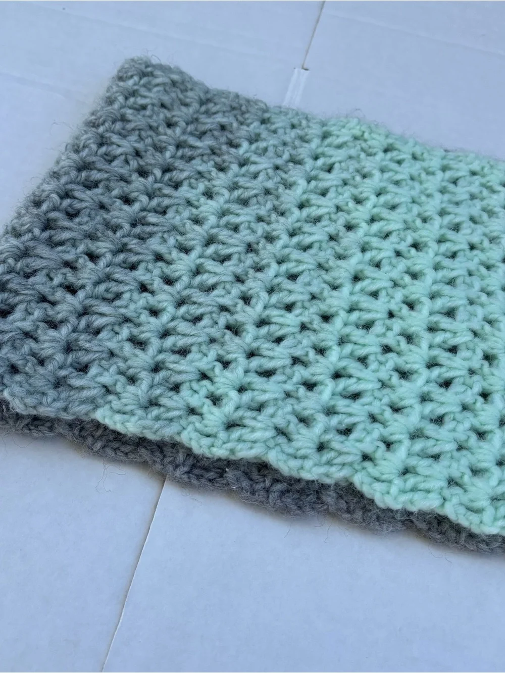 Handknit Handmade Infinity Scarf Gray and Aqua Green Ombré Beautiful!